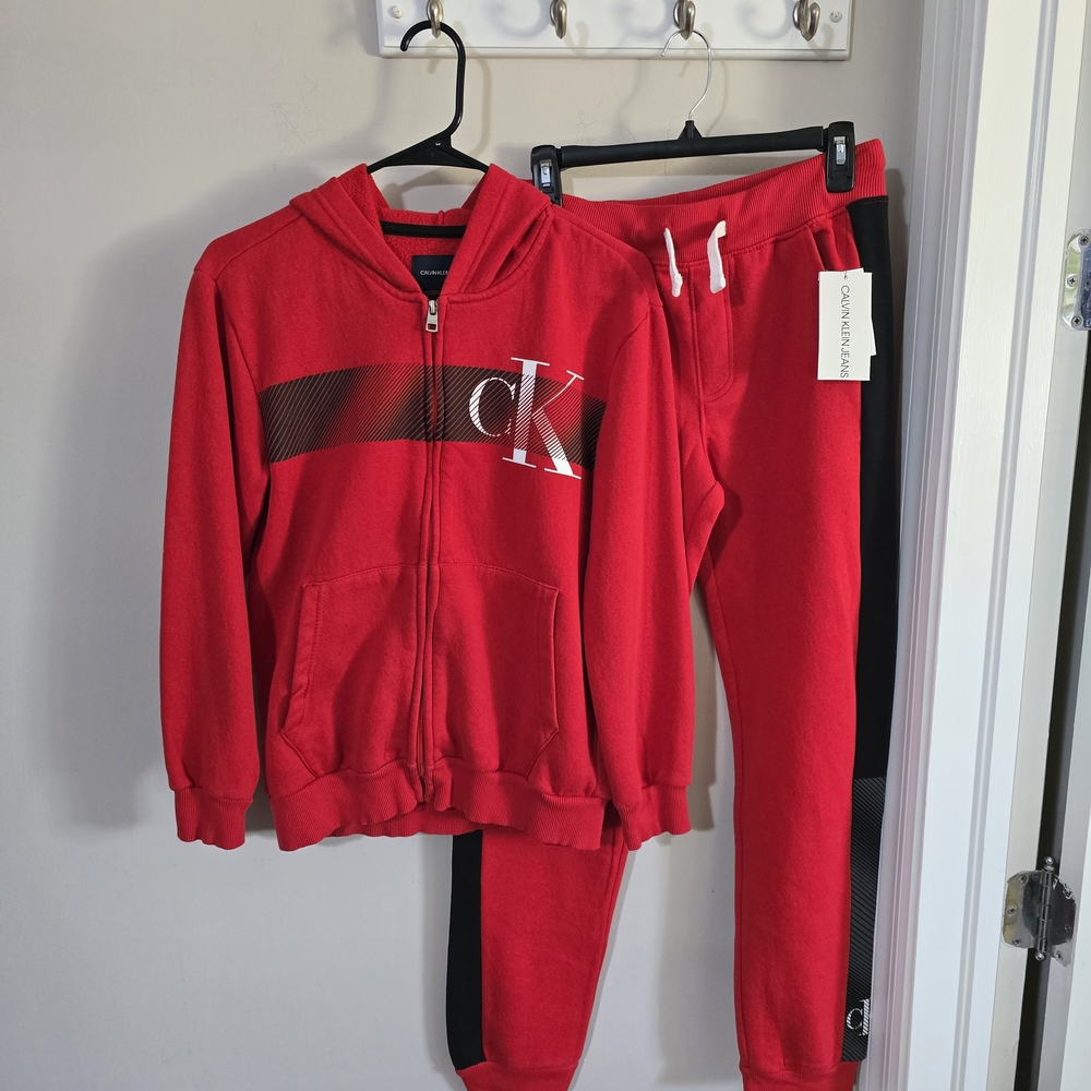 Calvin Klein Jeans Big Kids Red Sweatpants & Hoodie Set